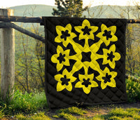 Hawaiian Premium Quilt Royal Pattern - Black And Yellow - A1 Style - Polynesian Pride