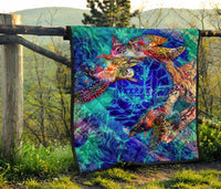 Tahiti Polynesian Premium Quilt - Tahiti Flag Sea Turtle Coral Treasure - Polynesian Pride