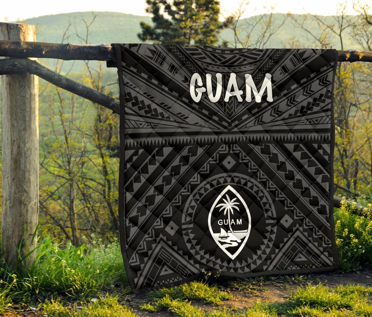 Guam Premium Quilt - Guam Seal With Polynesian Tattoo Style (Black) - Polynesian Pride