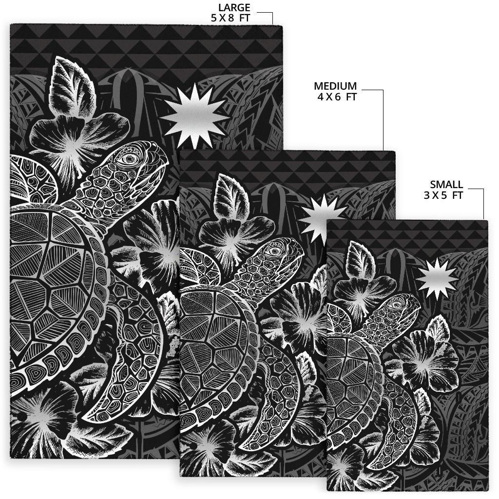 Nauru Area Rugs Turtle Hibiscus Black - Polynesian Pride