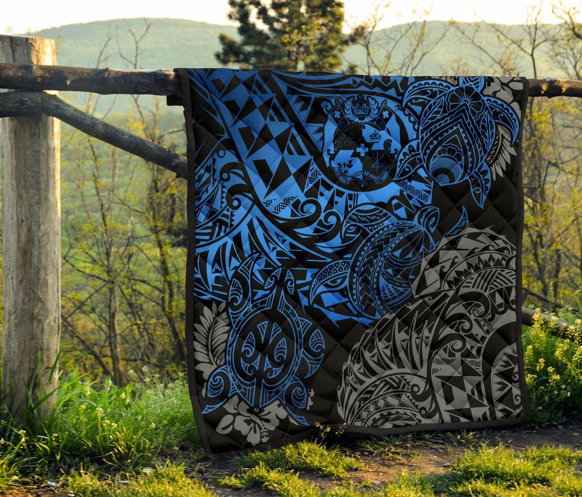 Tonga Polynesian Premium Quilt - Blue Turtle Flowing - Polynesian Pride