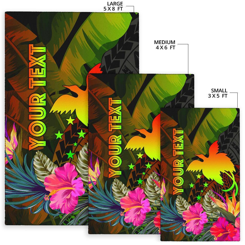 Papua New Guinea Polynesian Personalised Area Rug - Hibiscus and Banana Leaves - Polynesian Pride