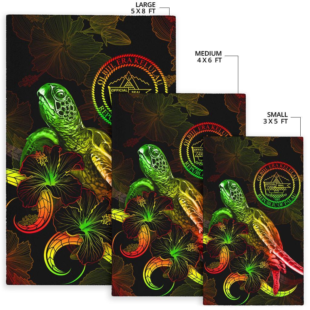Palau Polynesian Area Rugs - Turtle With Blooming Hibiscus Reggae - Polynesian Pride