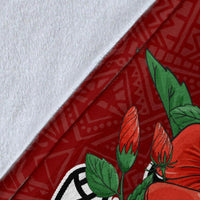 Tahiti Polynesian Premium Blanket - Hibiscus Coat of Arm Red - Polynesian Pride