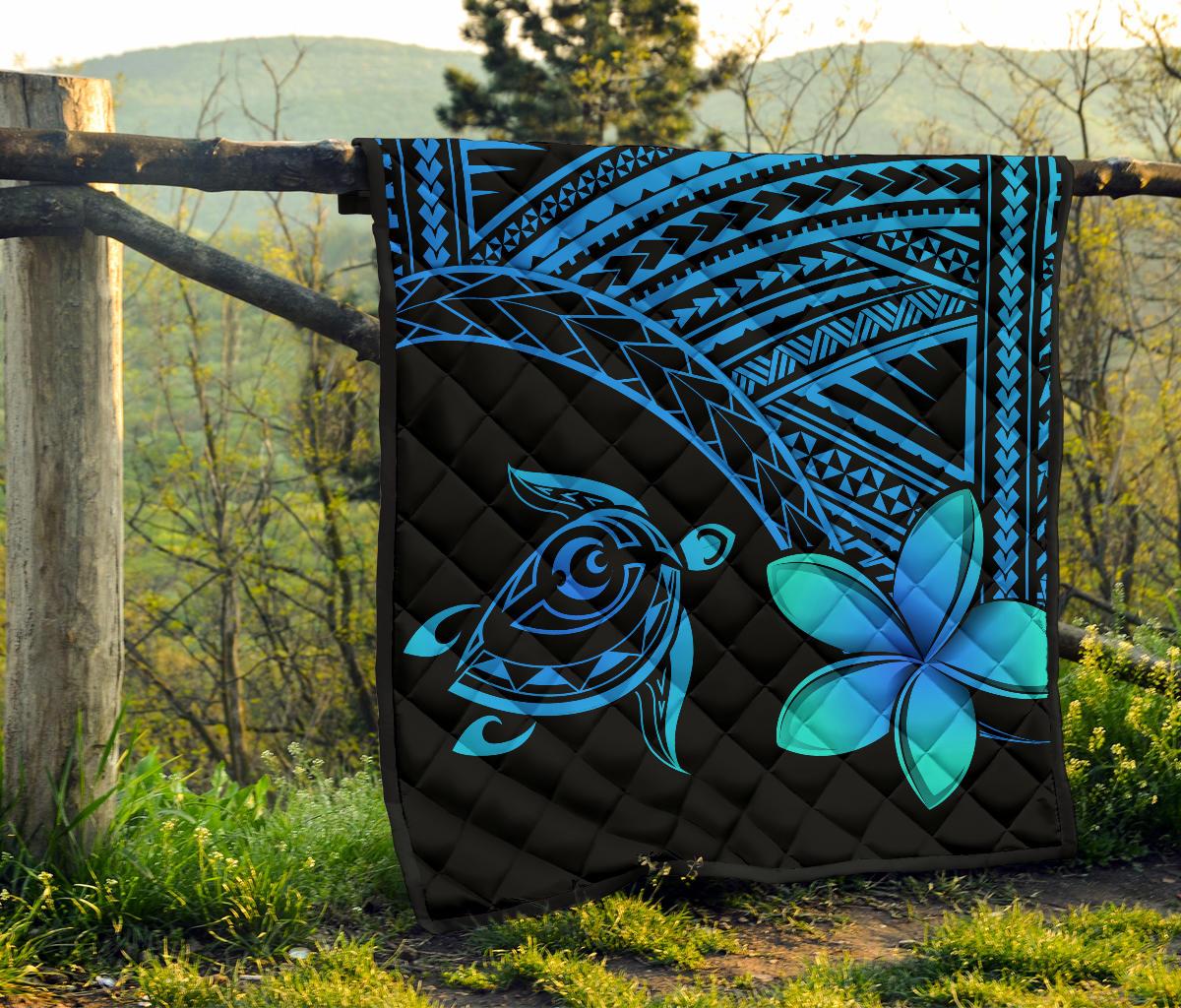 Hawaii Quilt - Hawaii Turtle Plumeria Quilt Blue - Polynesian Pride