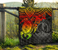 Vanuatu Polynesian Premium Quilt - Vanuatu Coat Of Arms & Reggae Turtle Hibiscus - Polynesian Pride