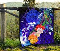 Polynesian Hawaii Custom Personalised Premium Quilt - Humpback Whale with Tropical Flowers (Blue) - Polynesian Pride