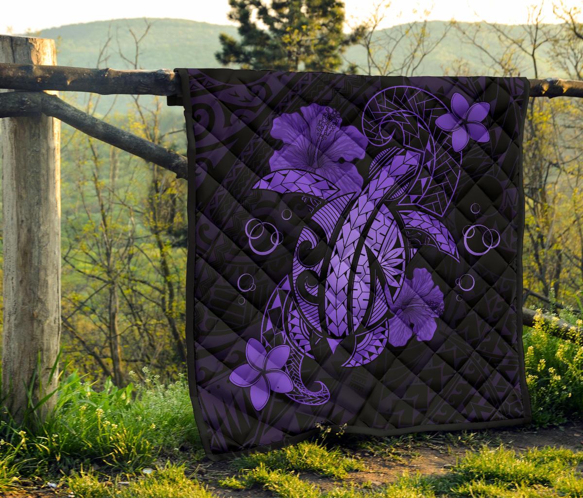 Hawaii Turtle Flower Polynesian Premium Quilt - Purple - Polynesian Pride