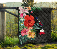 Hawaii Premium Quilt - Hawaii Map Hibiscus Quilt - Polynesian Pride