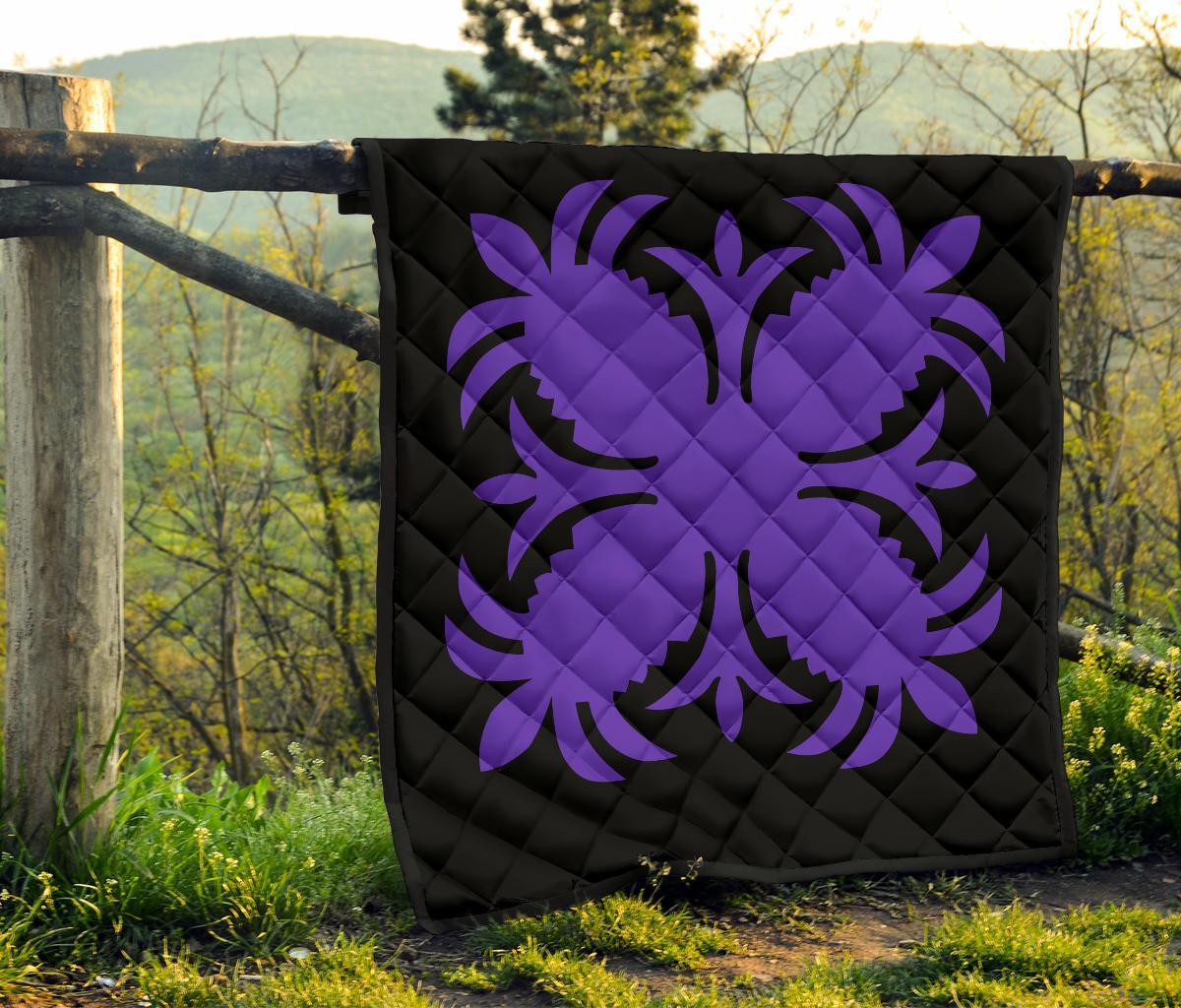 Hawaiian Premium Quilt Royal Pattern - Black And Purple - A2 Style - Polynesian Pride