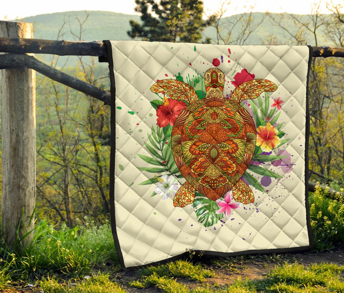 Hawaii Turtle Life Hibiscus Design Premium Quilt - Polynesian Pride