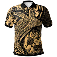 Tonga Polo Shirt Humpback Whale and Coat of Arms Gold Unisex Gold - Polynesian Pride