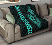 Hawaii Kakau Makau Fish Hook Polynesian Premium Quilt - Turquoise - Polynesian Pride