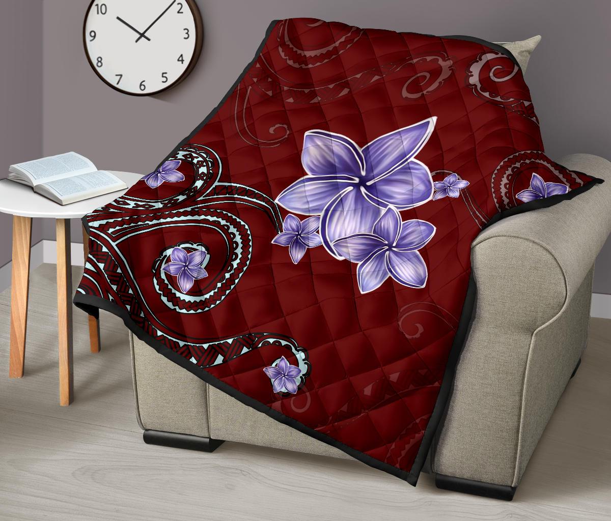 Plumeria Violet Polynesia Red Premium Quilt - Polynesian Pride