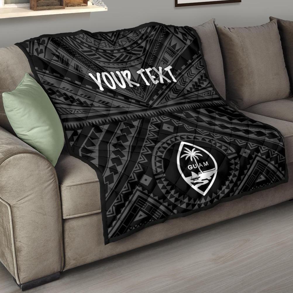 Guam Personalised Premium Quilt - Guam Seal With Polynesian Tattoo Style (Black) Black - Polynesian Pride