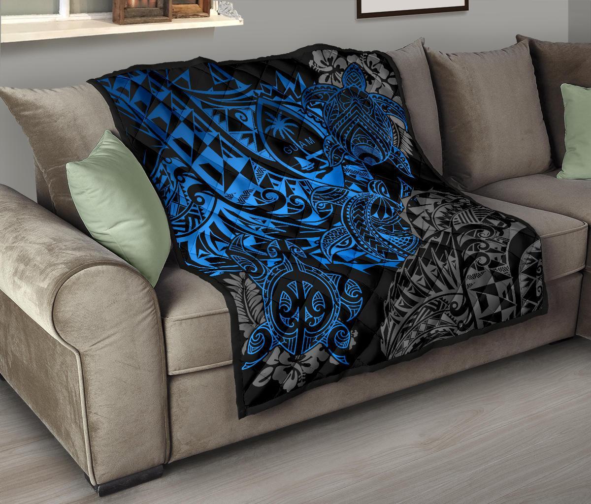 Guam Polynesian Premium Quilt - Blue Turtle Flowing Blue - Polynesian Pride