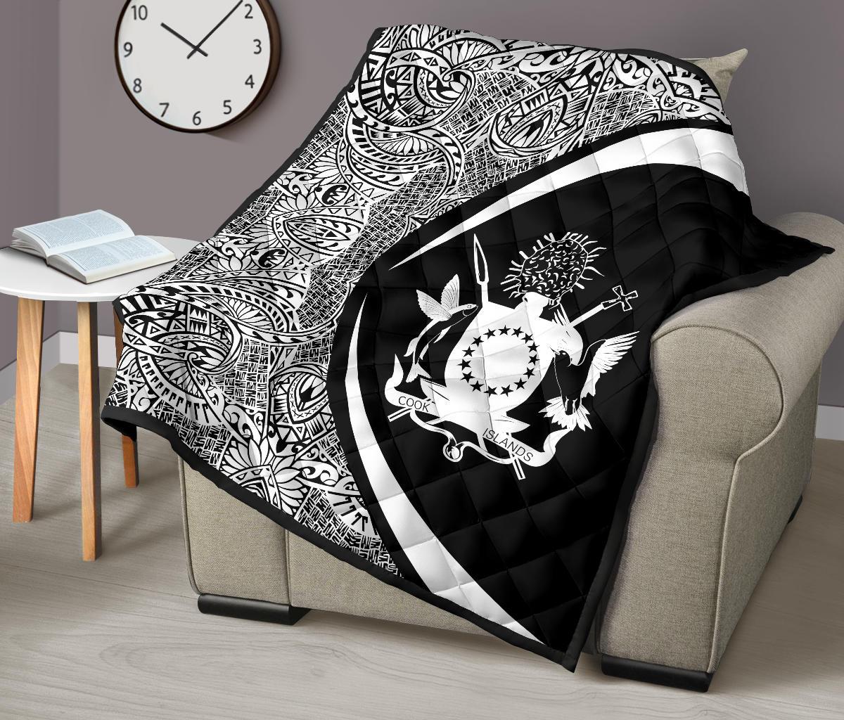 Cook Islands Coat Of Arms Polynesian Premium Quilt - Circle Style - 01 - Polynesian Pride