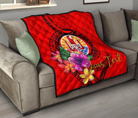Tahiti Polynesian Custom Personalised Premium Quilt - Floral With Seal Red Red - Polynesian Pride