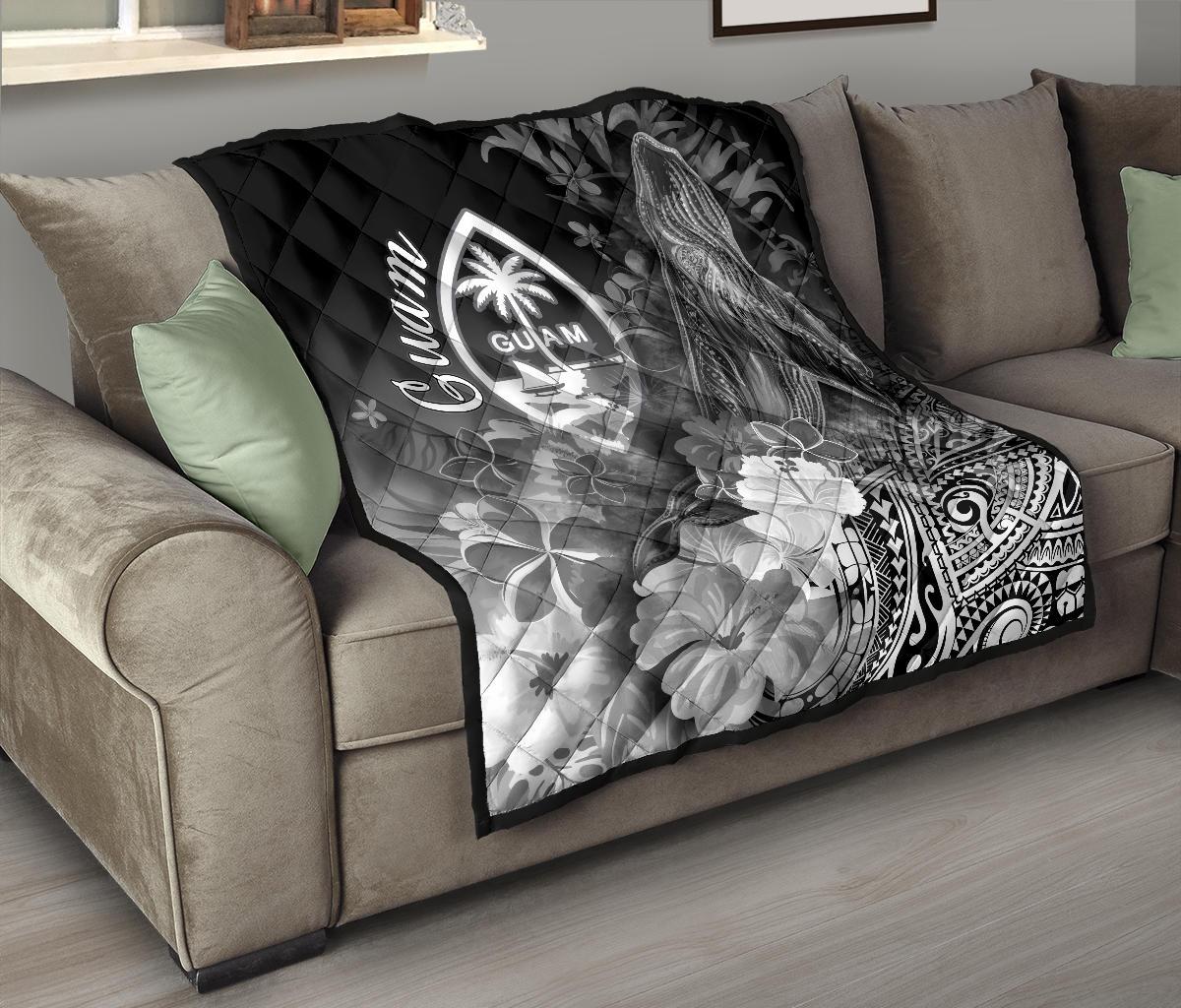 Guam Premium Quilt - Humpback Whale with Tropical Flowers (White) - Polynesian Pride