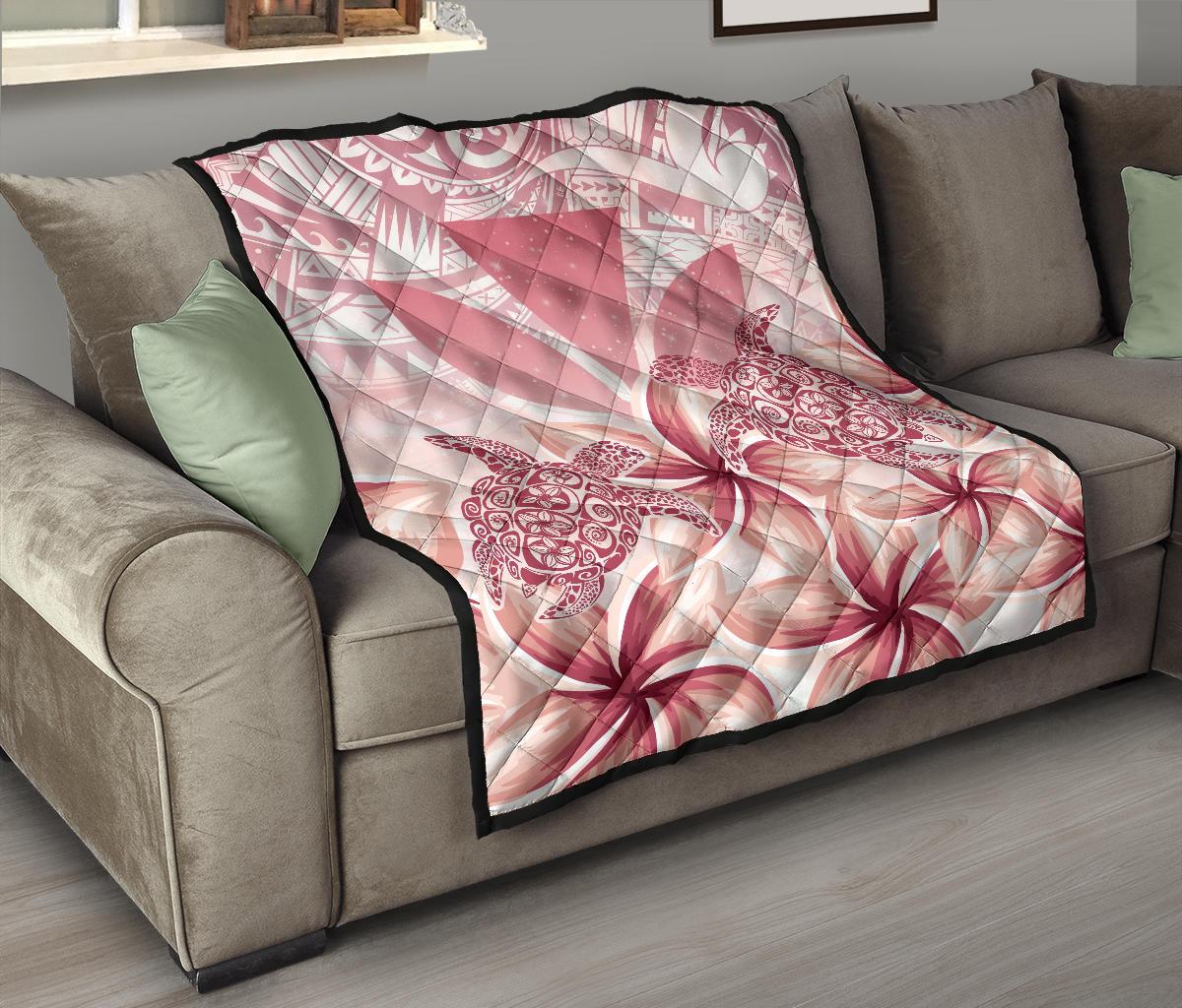 Hawaii Turtle Kanaka Plumeria Polynesian Pink Premium Quilt - Polynesian Pride