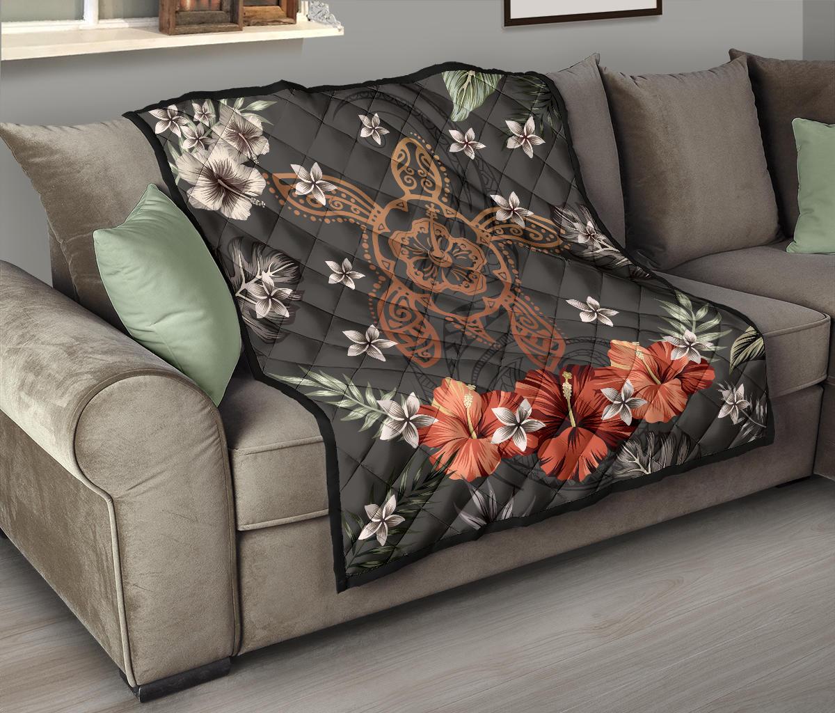 Hawaii Turtle Polynesian Hibiscus Kanaka Style Tropical - Premium Quilt AH - Polynesian Pride