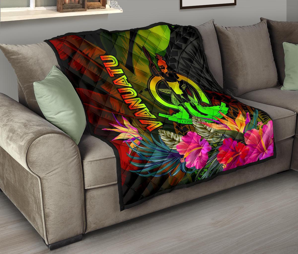 Vanuatu Polynesian Premium Quilt - Hibiscus and Banana Leaves - Polynesian Pride