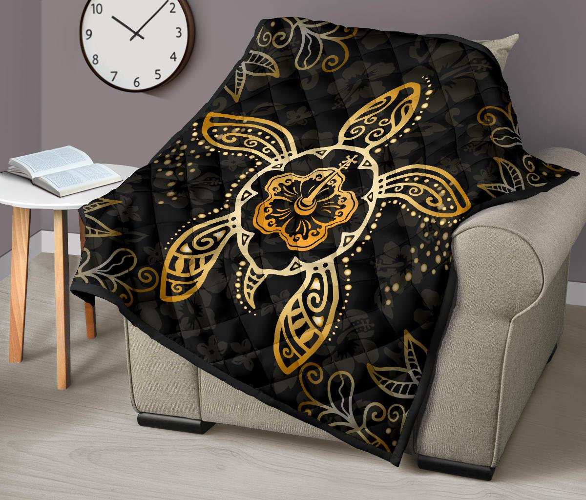Turtle Hibiscus Yellow Premium Quilt - Polynesian Pride