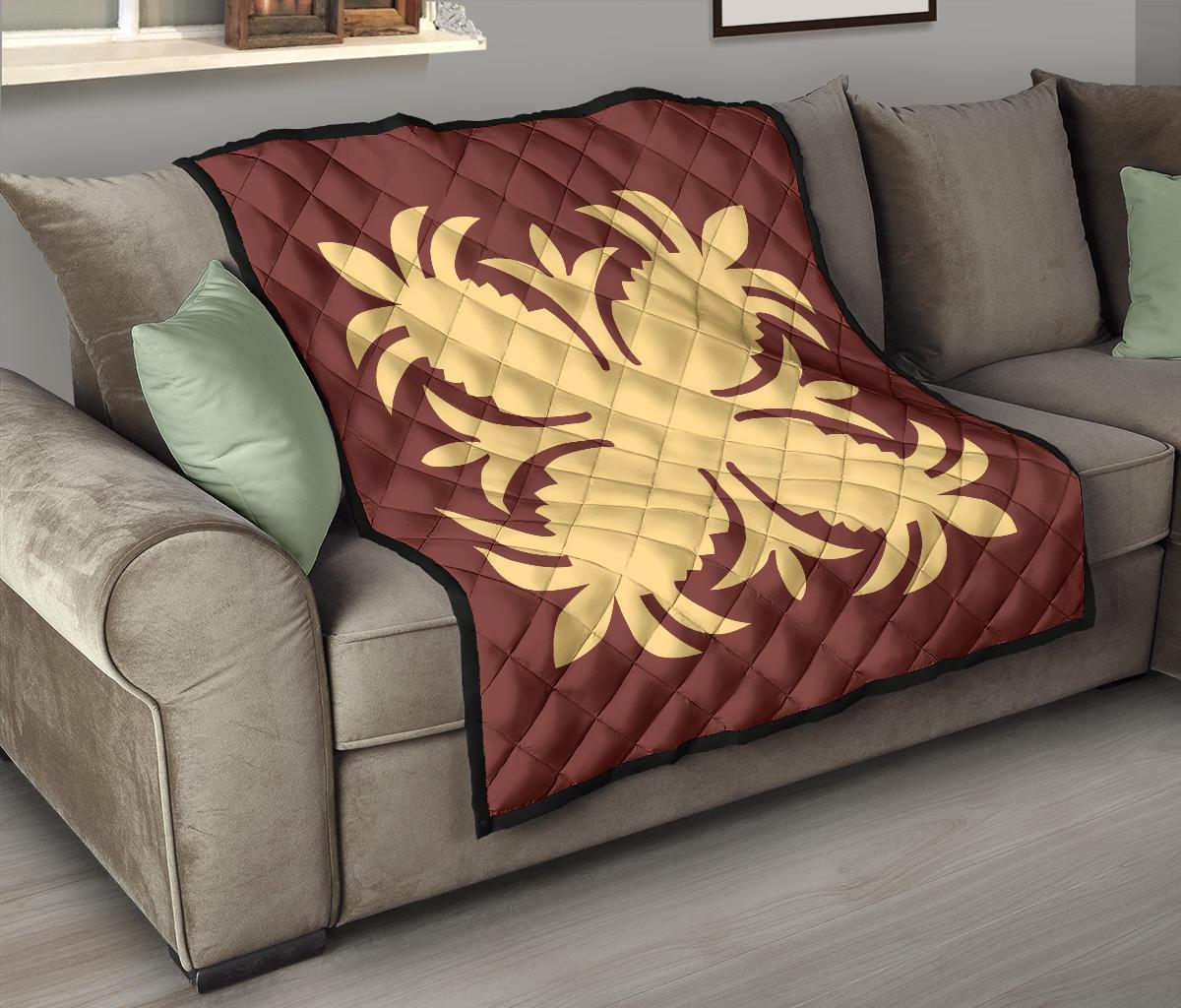 Hawaiian Premium Quilt Royal Pattern - Coral - A2 Style - Polynesian Pride