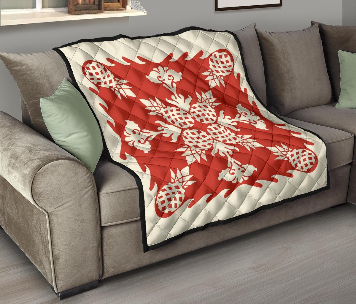 Hawaiian Pineapple Pattern Premium Quilt - Red - Argu Style - AH - Polynesian Pride