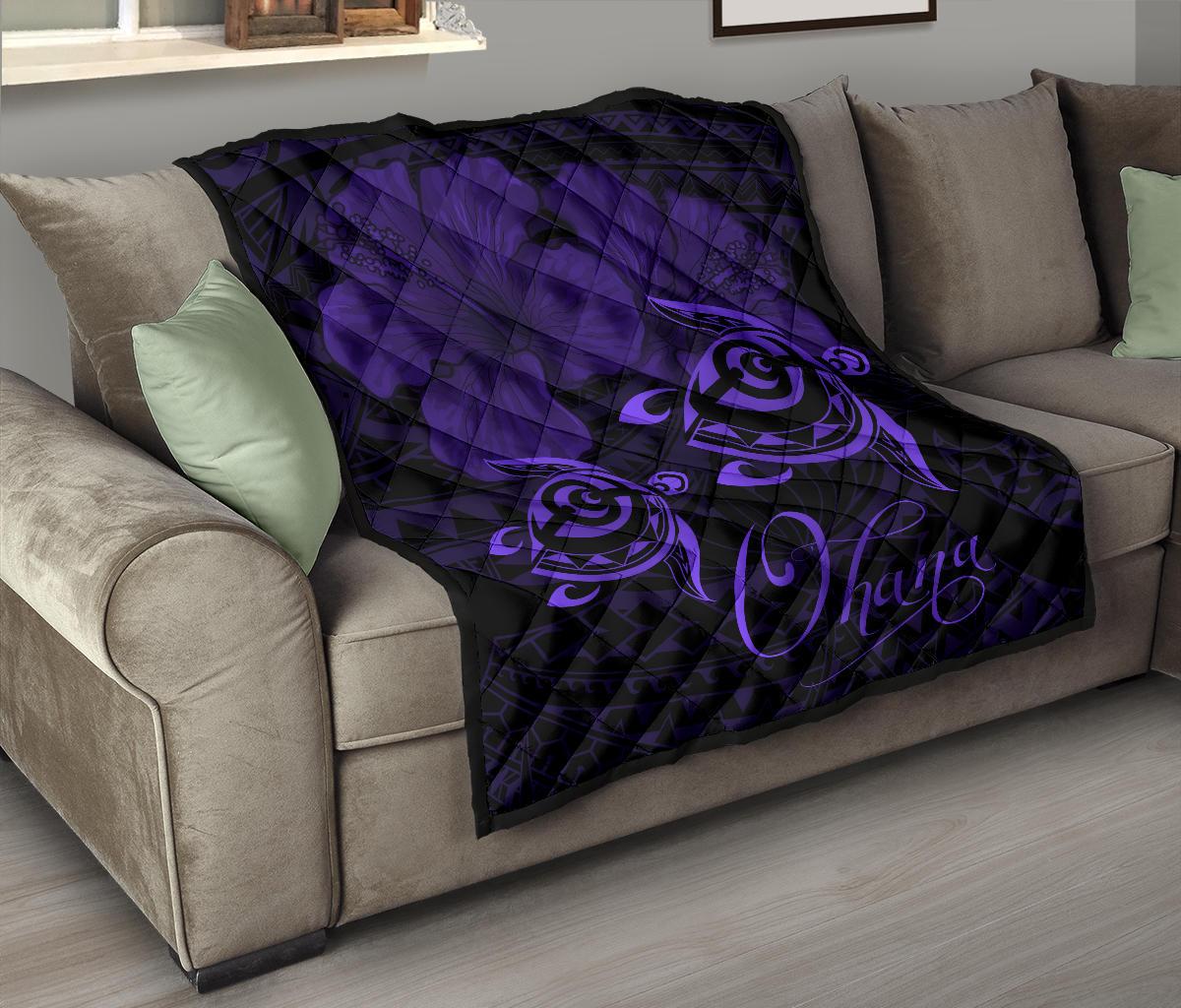 Hawaii Turtle Ohana Hibiscus Poly Premium Quilt Purple - Polynesian Pride
