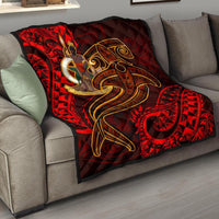 Vanuatu Polynesian Premium Quilt - Red Shark Polynesian Tattoo Red - Polynesian Pride