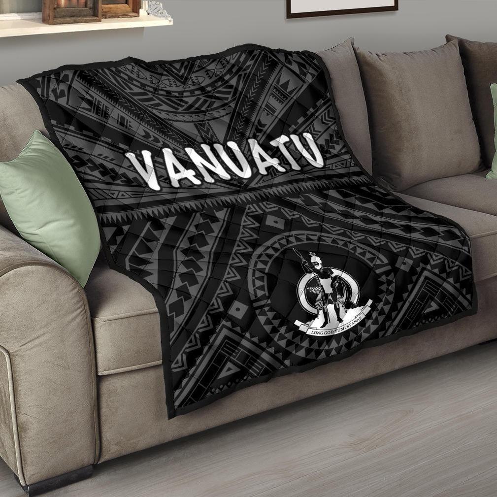 Vanuatu Premium Quilt - Vanuatu Seal With Polynesian Tattoo Style Black - Polynesian Pride