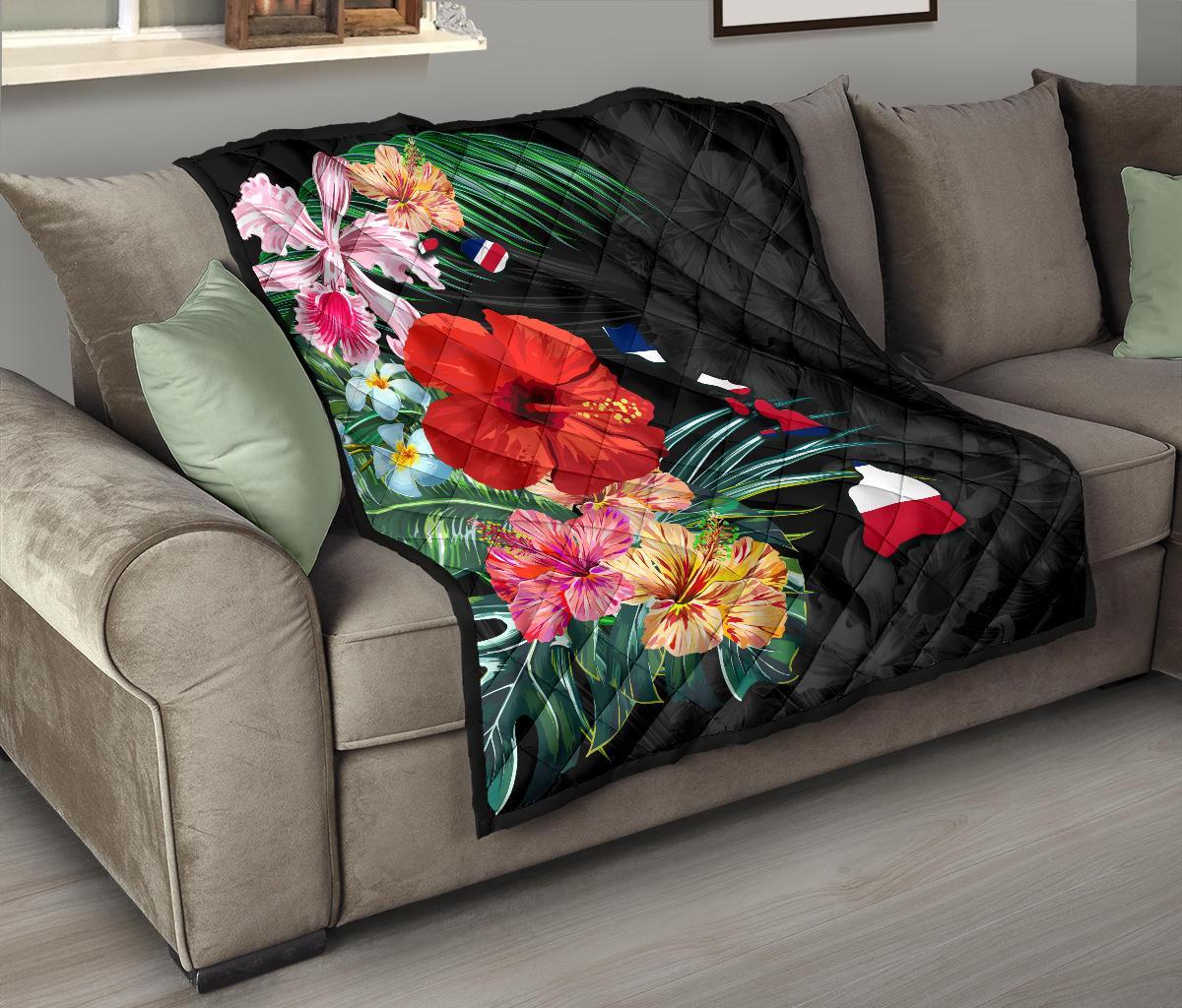 Hawaii Premium Quilt - Hawaii Map Hibiscus Quilt - Polynesian Pride