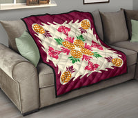 Hawaiian Pineapple Pattern Premium Quilt - Burgundy - Argu Style - AH - Polynesian Pride