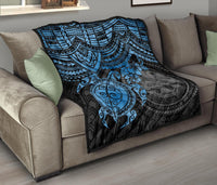 Federated States Of Micronesia Premium Quilt - Federated States Of Micronesia Seal & Blue Turtle Hibiscus BLUE - Polynesian Pride