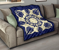 Hawaiian Turtle Coconut Pattern Premium Quilt - Blue - Argu Style - AH - Polynesian Pride