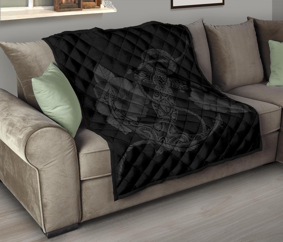 Anchor Gray Poly Tribal Premium Quilt - Polynesian Pride