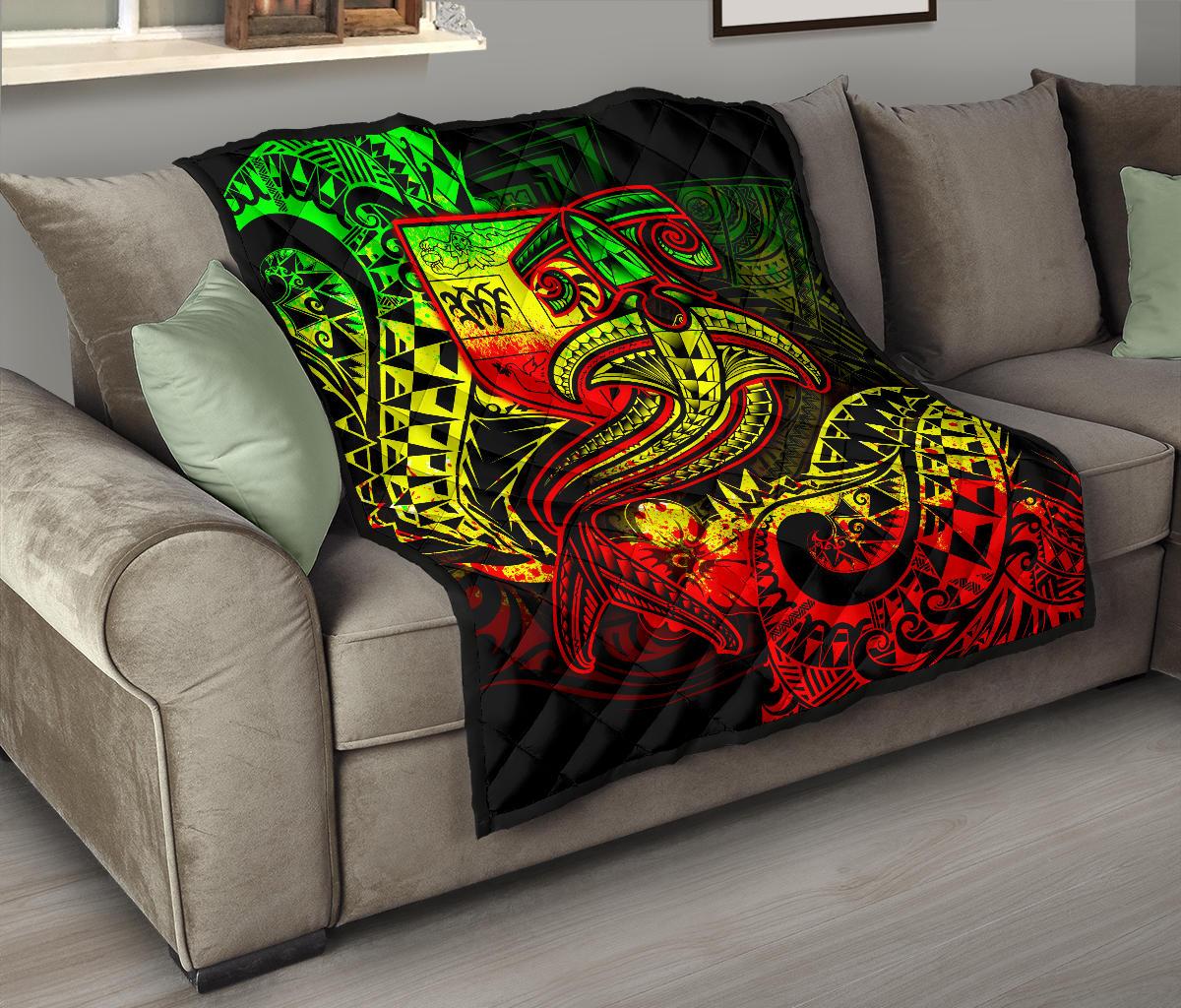 Fiji Premium Quilt - Reggae Shark Polynesian Tattoo - Polynesian Pride