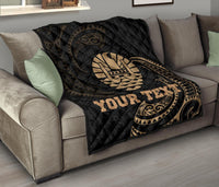 Tahiti Polynesian Custom Personalised Premium Quilt - Gold Tribal Wave Black - Polynesian Pride