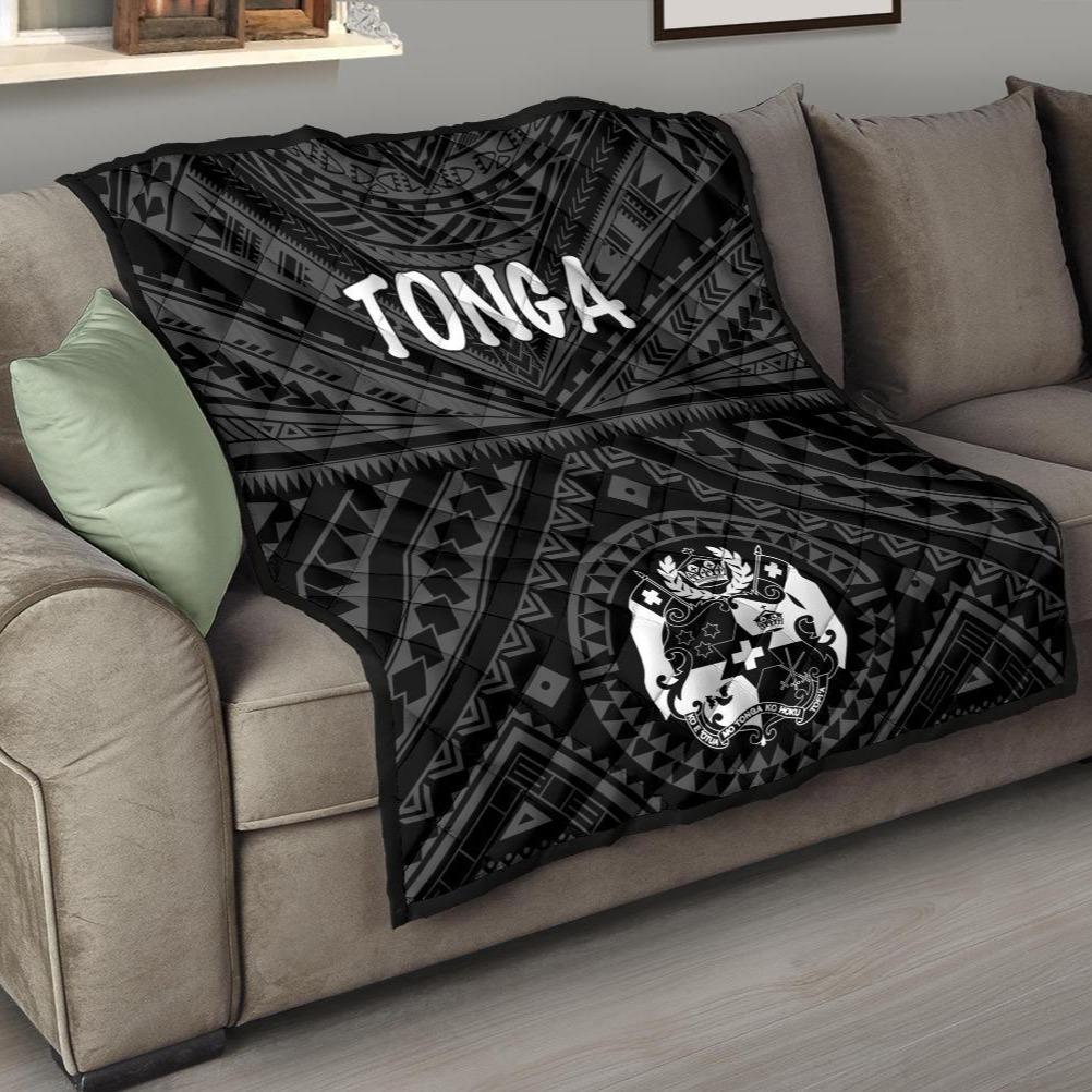 Tonga Premium Quilt - Tonga Seal With Polynesian Tattoo Style (Black) Black - Polynesian Pride
