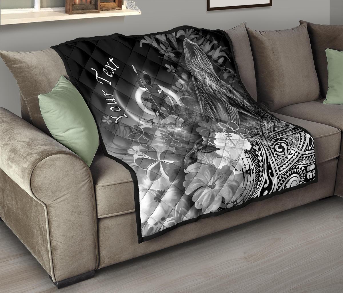 Vanuatu Custom Personalised Premium Quilt - Humpback Whale with Tropical Flowers (White) - Polynesian Pride