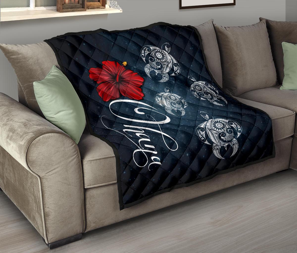 Hawaii Ohana Turtle Hibiscus Galaxy Premium Quilt - Polynesian Pride