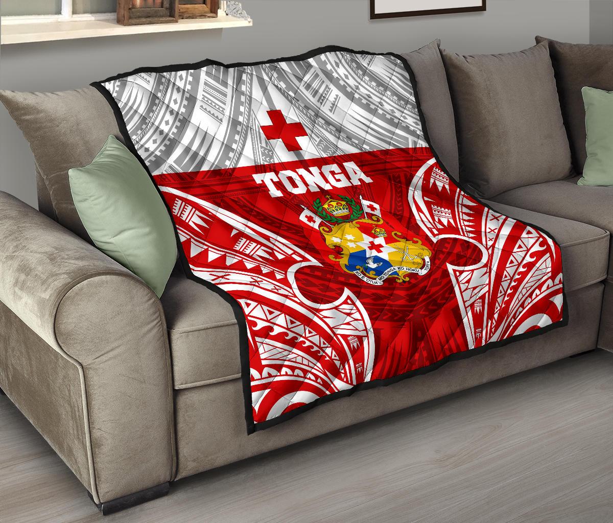 Tonga Polynesian Premium Quilt - Pattern With Seal Red Version - Polynesian Pride