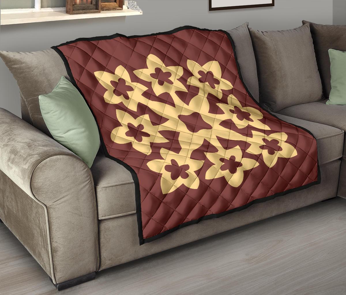 Hawaiian Premium Quilt Royal Pattern - Coral - A1 Style - Polynesian Pride