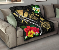 Hawaii Map Turtle Hibiscus Plumeria Polynesian - Premium Quilt AH - Polynesian Pride