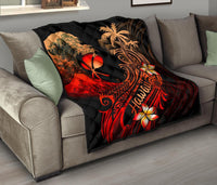 Hawaii Polynesian Premium Quilt - Plumeria Flowers And Waves - Polynesian Pride