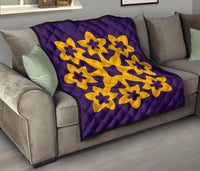 Hawaiian Premium Quilt Royal Pattern - Purple And Gold - A1 Style - Polynesian Pride