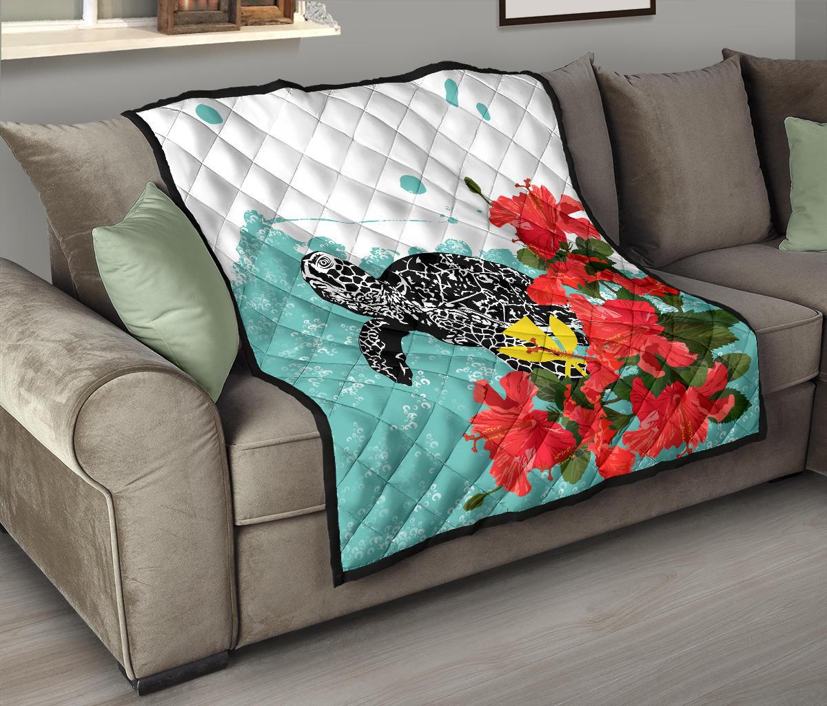 Hawaii Turle Sea Hibiscus Premium Quilt - Polynesian Pride