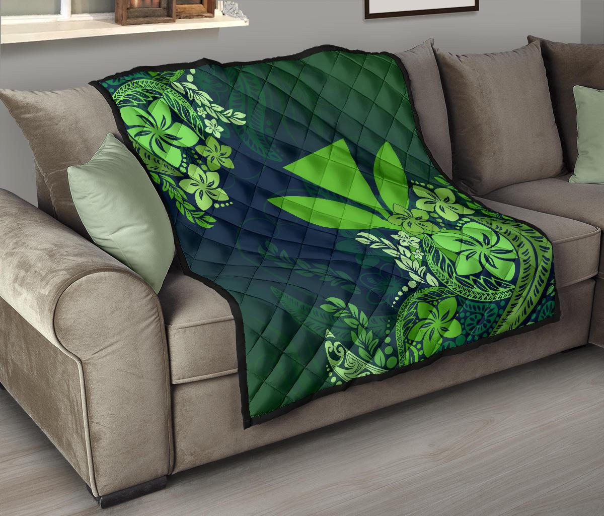 Hawaii Premium Quilt - Green Kanaka Maoli Hibiscus Style - Polynesian Pride