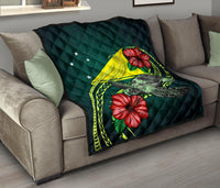 Tokelau Polynesian Premium Quilt - Green Turtle Hibiscus - Polynesian Pride